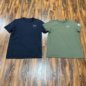 Under Armour Freedom Short Sleeve Tees Black Green‎ American Flag Logo UA M / S